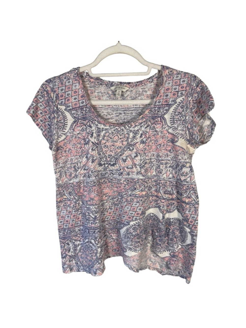 Lucky Brand Pink and Blue Paisley Short Sleeve Top Size S Boho Cottagecore